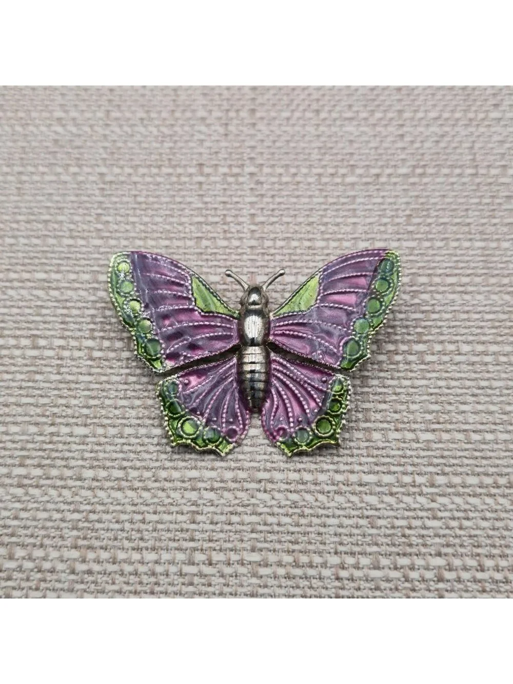 Vintage Purple and Green Enamel Butterfly - Shimmering Insect Pin Brooch B1436
